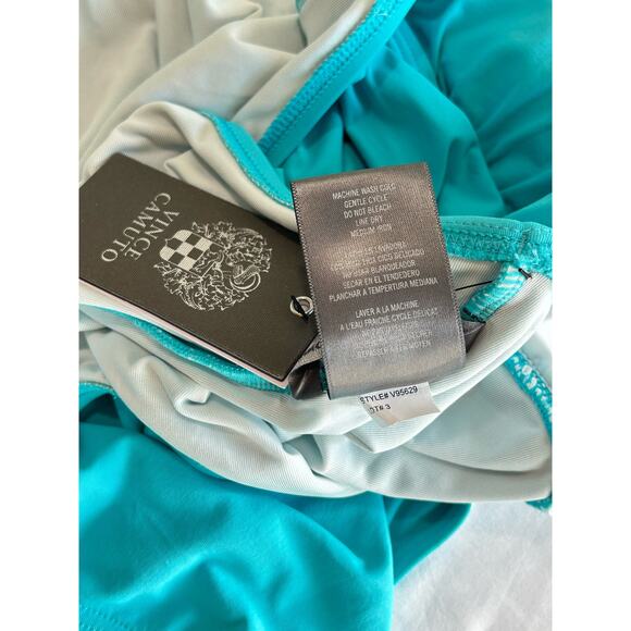 NWT Vince Camuto Swimsuit Halter Plunge Deep V One Piece Aqua Green Size 10 - Picture 11 of 11
